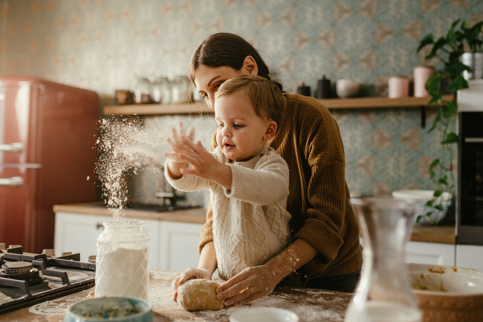 Mum baking with child