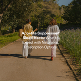Two women walking outdoors illustrating the comparison between natural appetite suppressants and prescription GLP-1 medications.