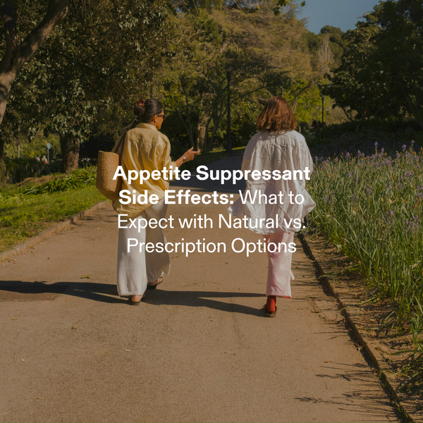 Two women walking outdoors illustrating the comparison between natural appetite suppressants and prescription GLP-1 medications.