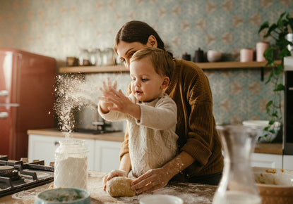 Mum baking with child